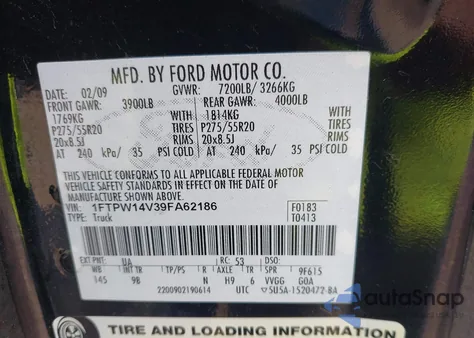 2009 Ford F150 Supercrew из США, поврежденный, VIN 1FTPW14V39FA62186